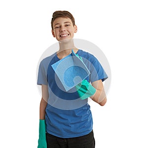 Cute teenager boy over white isolated background