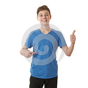 Cute teenager boy over white isolated background