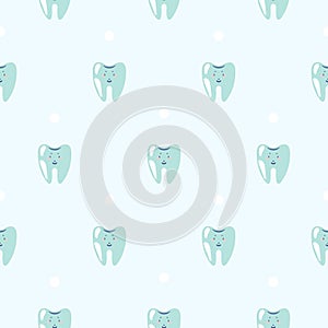 Cute teeth baby dental blue pattern background.