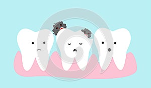 Cute teeth cartoon vector. Dental caries concept illustration.