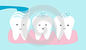 Cute teeth cartoon vector. Tooth brushing concept illustration.