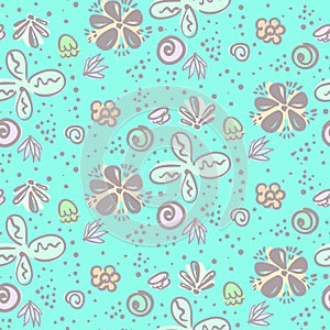 Cute tender blue doodle floral pattern