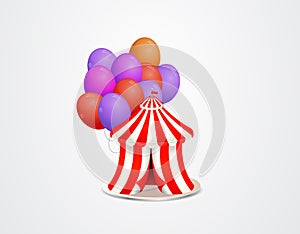 Cute tent with colorful balloons in cartoon style