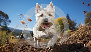 Cute terrier puppy playing outdoors, running in the grass generated by AI