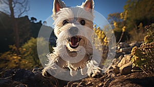 Cute terrier puppy running in the grass, enjoying the outdoors generated by AI