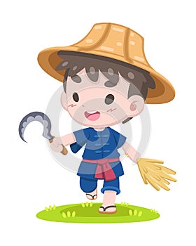 Cute Thai farmer walking relaxly illustration