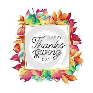 cute thanksgiving day card with autumn leaves vector illustration