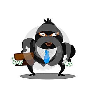 Cute thief character. cartoon illustration. Bandit with bag. Robber in mask