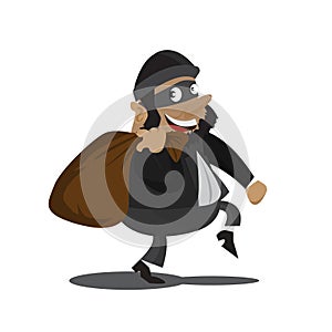 Cute thief character. cartoon illustration. Bandit with bag. Robber in mask