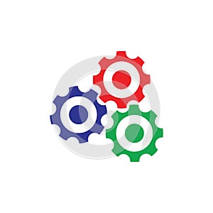 Cute three colorful cog dots machine symbol logo vector