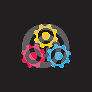 Cute three colorful cog dots machine symbol logo vector