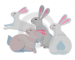 Cute three rabbits animals cartoons