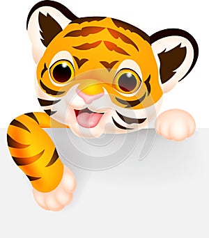 Cute tiger cartoon with blank sign