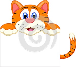 Cute tiger cartoon with blank sign