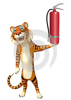 Cute Tiger cartoon character with fire extinguishing