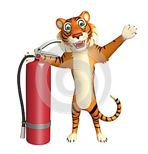 Cute Tiger cartoon character with fire extinguishing