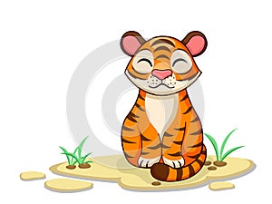 Cute Tiger Cartoon Characters on white background. Kid, baby vector art illustration with funny animal