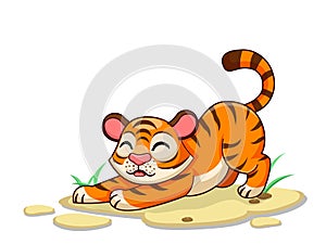 Cute Tiger Cartoon Characters on white background. Kid, baby vector art illustration with funny animal