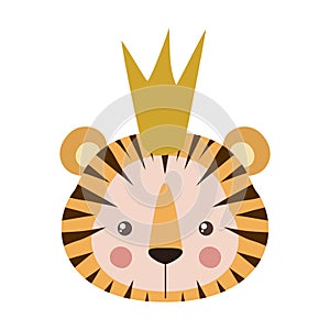Cute tiger cartoon with crown vector design