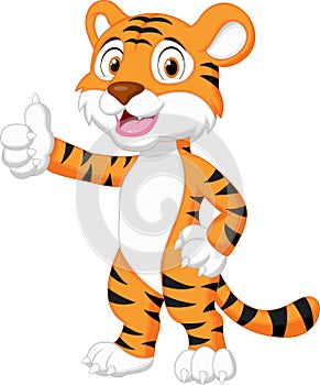 Cute tiger cartoon giving thumb up