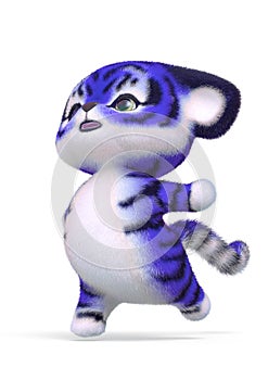 Cute tiger cartoon happy walk in white background