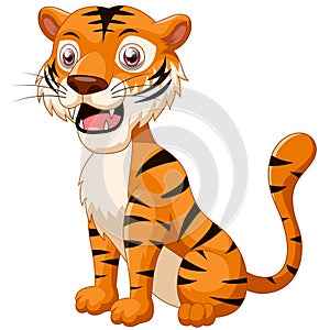 Cute tiger cartoon sitting on white background