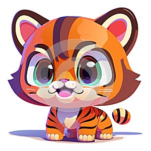 A cute tiger cartoon would have big, expressive eyes that exude innocence and playfulness.