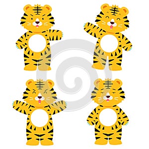 Cute tiger character in 4 acting set