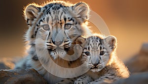 Cute tiger cub staring, majestic beauty in nature, playful and wild generated by AI