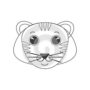 Cute tiger face, simple contour animals head, wild carnivore cat