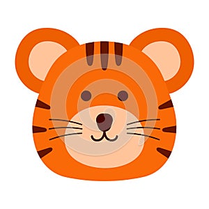 Cute Tiger Face Wild Animal Character in Animated Cartoon PNG Illustration Isolated on Transparent Background