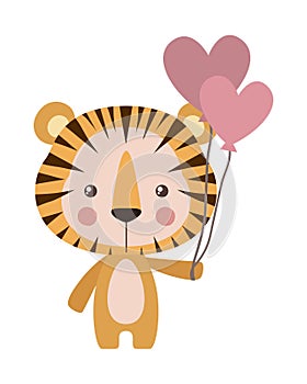 Cute tiger with heart balloons vector design