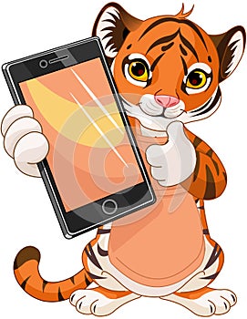 Cute Tiger holding tablet