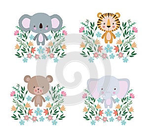 Cute tiger koala bear and elephant cartoon vector design