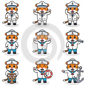 Cute Tiger Sailor cartoon set