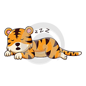 Cute Tiger Sleeping Cartoon. Animal Icon Concept. Flat Cartoon Style. Suitable for Web Landing Page, Banner, Flyer, Sticker, Card