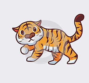 cute tiger walk slowly. isolated cartoon animal nature illustration. Flat Style suitable for Sticker Icon Design Premium Logo