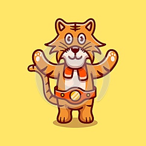 cute tiger wins boxing match illustration