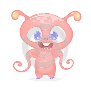 Cute tiny baby monster with tentaces. Cartoon illustration.