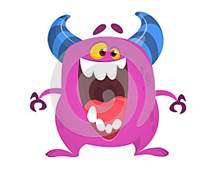 Cute tiny monster surprised. Cartoon character.