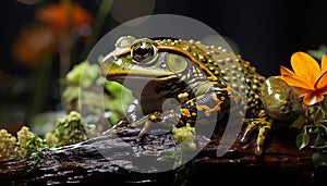 A cute toad sitting on a green leaf generated by AI
