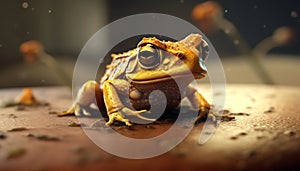 Cute toad sitting outdoors, looking at camera generated by AI
