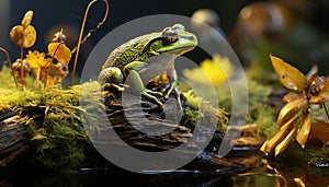 A cute toad sitting on a wet leaf in the forest generated by AI