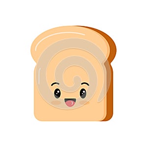 Cute toast bread slice kawaii cartoon icon isolated on white background