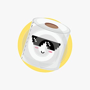 Cute toilet paper wearing pixel glasses