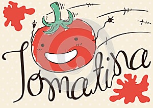 Cute Tomato Flying at Full Speed Celebrating Tomatina Festival, Vector Illustration photo