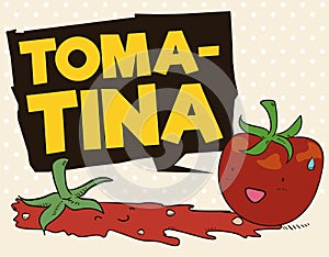 Cute Tomato Splashed and Another Surprised for Tomatina Festival, Vector Illustration photo