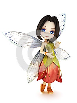 Cute toon fairy with wings smiling on a white background