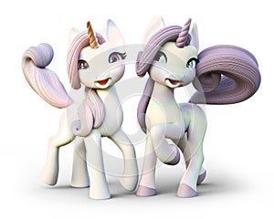 Cute toon fantasy unicorn`s on an isolated white background. photo