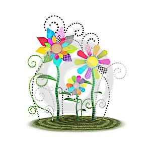 Cute toon whimsical flowers background illustration photo